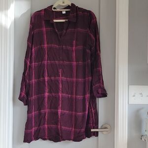 Old Navy Plum and Pink Plaid Long Sleeve Dress